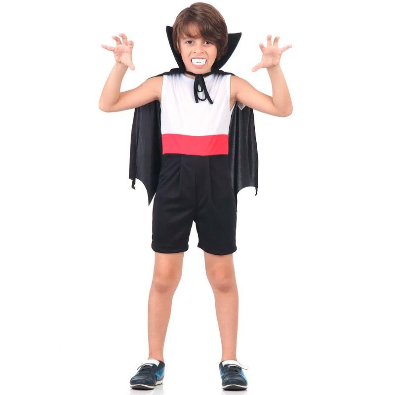 Fantasia Drácula Vampiro Halloween Infantil Roupa + Capa Top em