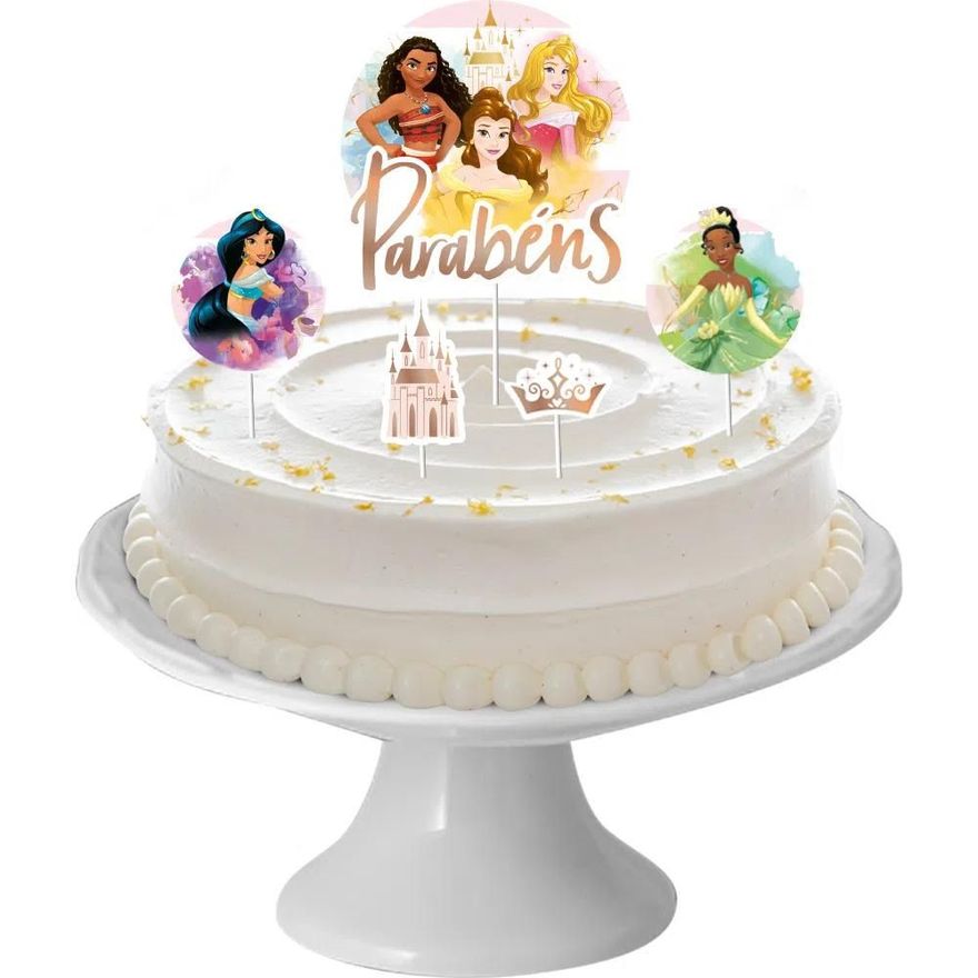 JALIDH Topo de bolo de princesa, série Happy Birthday Girl tema de princesa  rosa chá de bebê, artigos de decoração de bolo de festa de aniversário (7  peças)