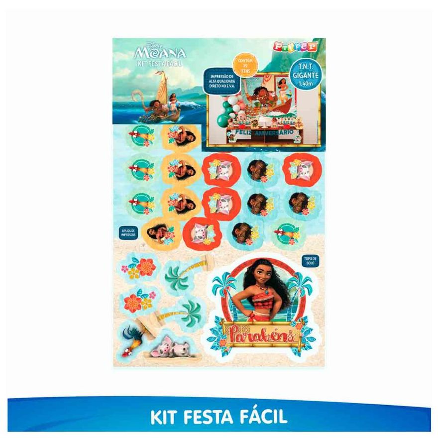 Kit Festa De Aniversário Moana Com 39 Peças Infantil Em Eva