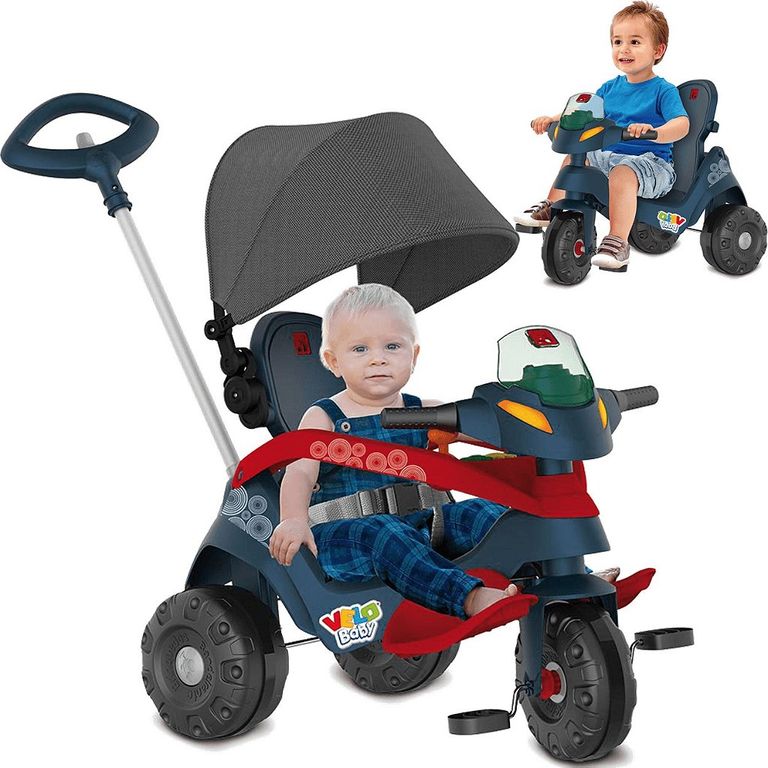 Triciclo Infantil Bandeirante Velobaby Reclinável - 2 em 1 - Pedal e  Passeio com Aro - Rosa