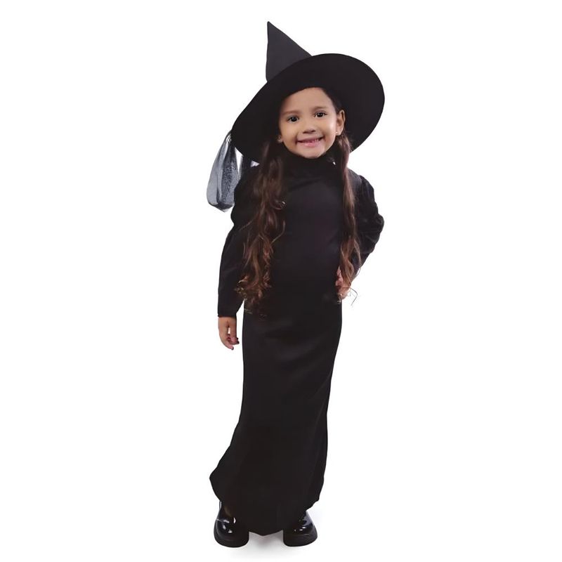 Fantasia Bruxa Halloween Infantil Menina Vestido Preto Clássico e