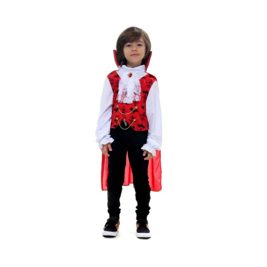 Fantasia Vampiro Drácula Halloween Infantil Traje Luxuoso Para Meninos - M  6 - 9 - Ri Happy