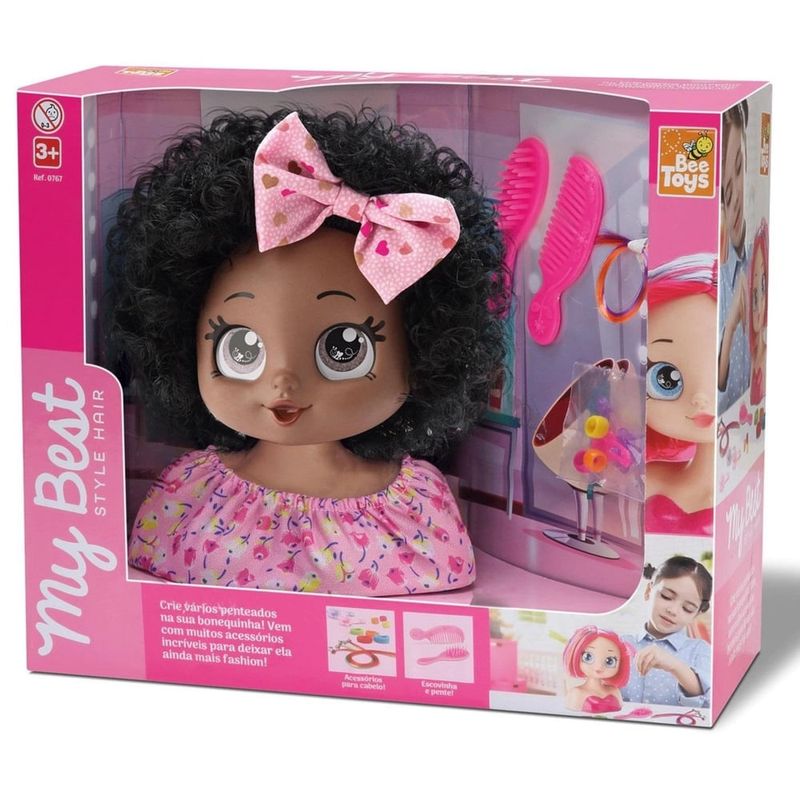 Boneca Busto My Best Style Hair Negra - Bee Toys - Ri Happy