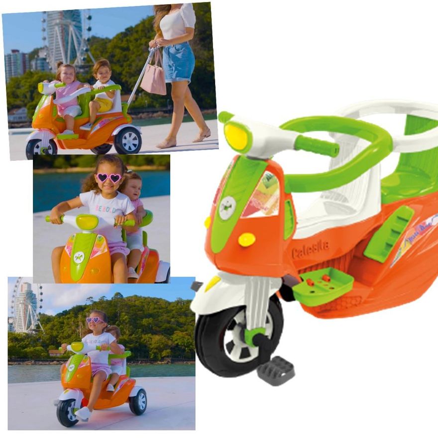 Triciclo de Passeio e Pedal para Bebe Calesita Moto Uno Rosa - Maçã Verde  Baby