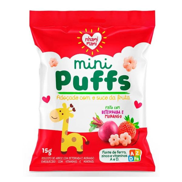 Biscoito de Arroz - Mini Puffs - Beterraba e Morango - 15g