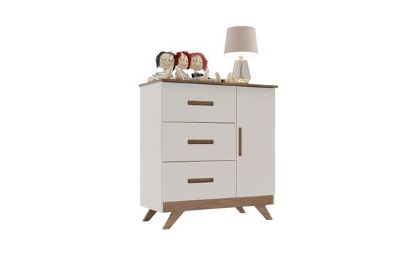 Cômoda Fraldário Infantil 3 Gavetas 1 Porta Off White Carvalho Maya Canaã