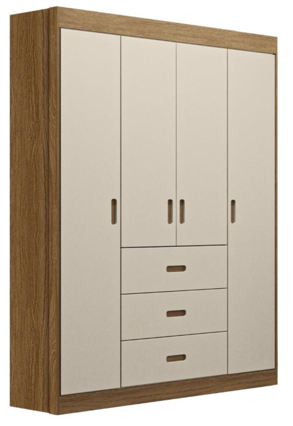 Roupeiro Livia 4 Portas 3 Gavetas Off White/Carvalho Móveis Canaã