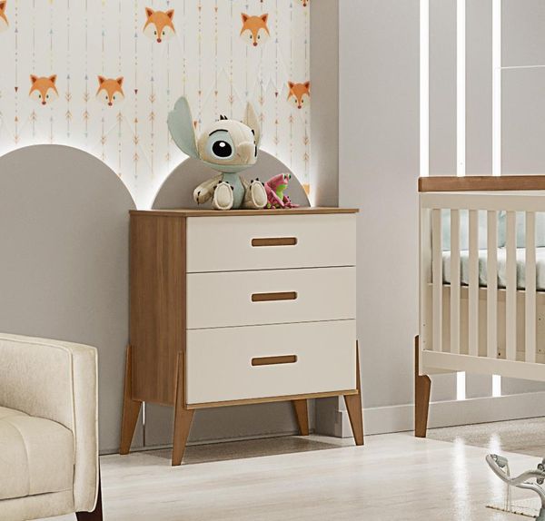 Comoda Emilly Off White Carvalho 3 Gavetas Canaã Baby