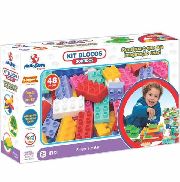 Blocos de Montar Kit Sortidos 48 Peças - Mercotoys 302