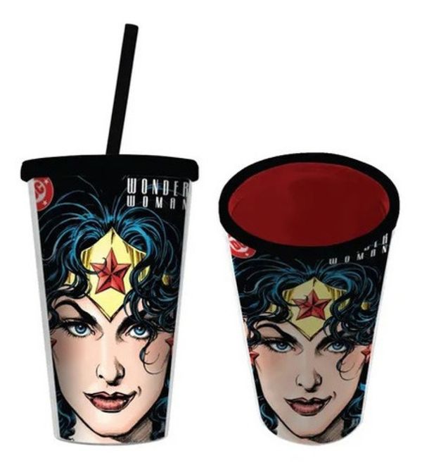 Copo Tampa Canudo Mulher Maravilha Expressive Face DC Comics