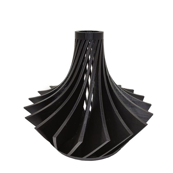 Vaso Aletado Torcido Impressão 3D Decoração 14cm Sala Moderno Preto