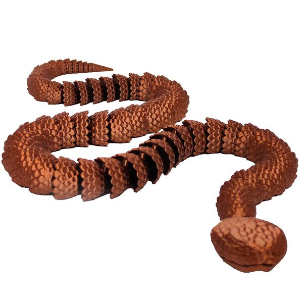 Cobra Articulada Boca Abre 55 cm Impressão 3d Decoração Geek Cor Bronze Cobre