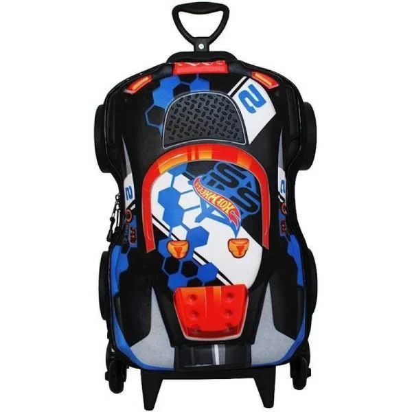 Mochila Rodinha 3d Escolar Infantil Menino Carro Maxtoy Hot Wheels Terrain Storn Preto