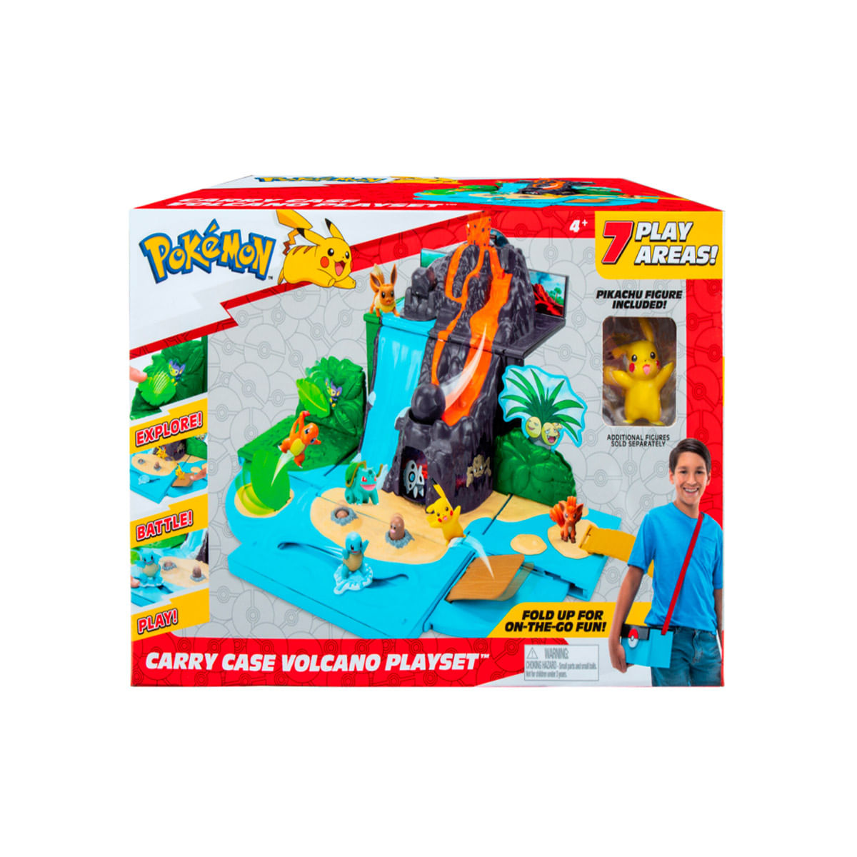 Batalha Pokemon Boneco Pikachu - Playset Vulcão Transporte