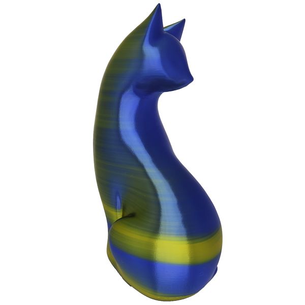 Estatueta Gato Moderno Enfeite 20cm Estátua Azul e Verde