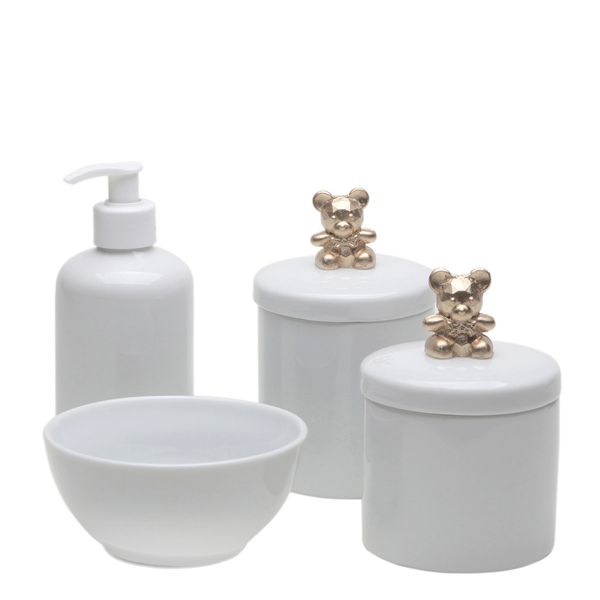 Potes, Molhadeira e Porta Álcool-Gel Ursinho Dourado