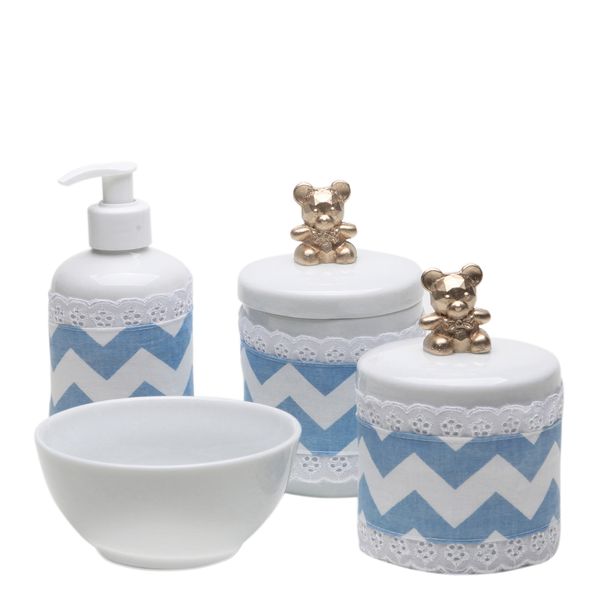 Potes, Molhadeira e Porta Álcool-Gel Com Capa Ursinho Dourado