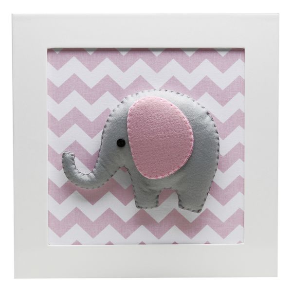 Quadro Decorativo Elefante Chevron Rosa