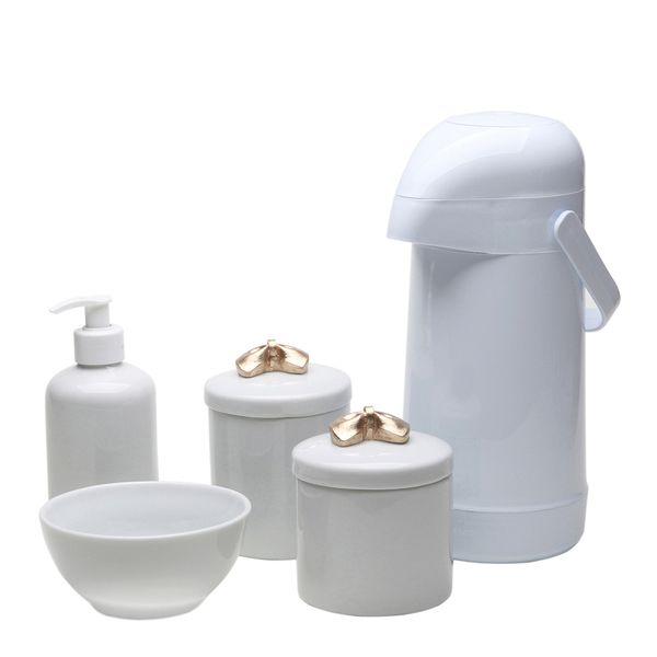 Potes, Garrafa, Molhadeira e Porta Álcool-Gel Lacinho Dourado