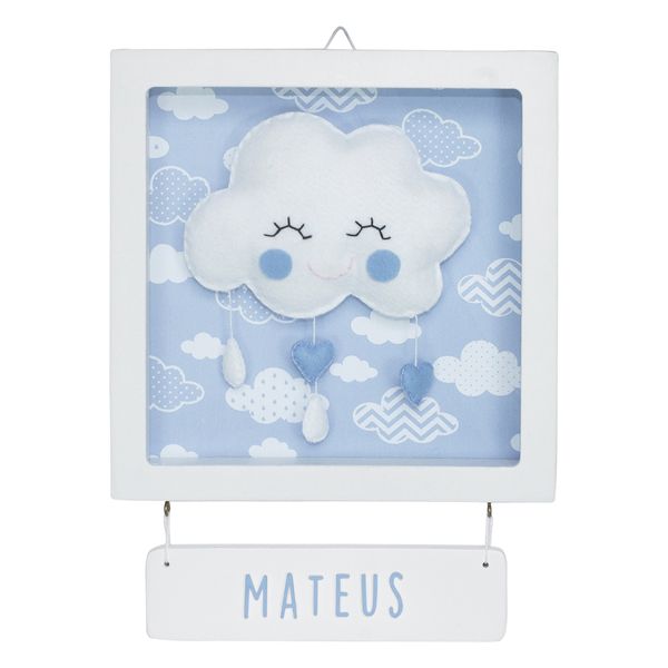 Porta Maternidade Quadro Acrílico Chuva de Amor Azul