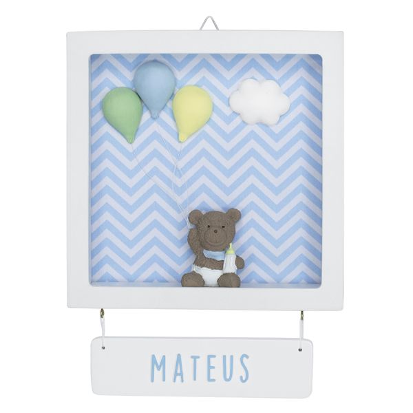 Porta Maternidade Quadro Acrílico Ursinho com Bexiga
