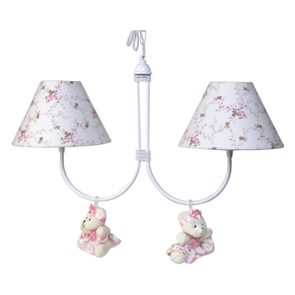 Lustre 2L Simples Com 2 Ursinhas De Tiara Rosa