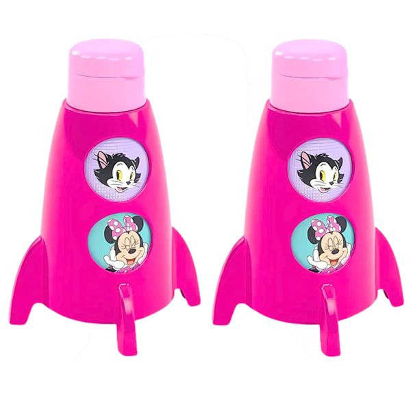 2 Garrafas Foguete Infantil Giratória da Minnie p/ Lancheira Plasútil 320ml