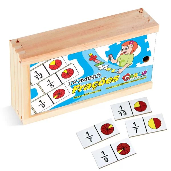 DOMINO DAS FRAÇÕES INFANTIL DE MADEIRA 28 PEÇAS PEDAGOGICO