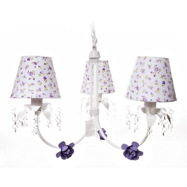 Lustre 3L Primavera Cristais 3 Flores P Lilás