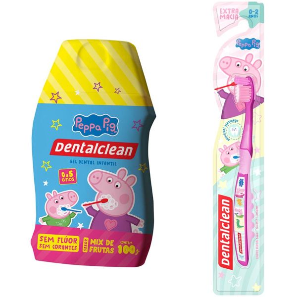 ESCOVA BABY ROSA + GEL DENTAL SEM FLUOR PEPPA - DENTALCLEAN