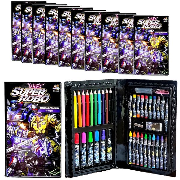 10 Maletas Colorir Estojo Transformers Meninos 48pçs Atacado Revenda Lembrança Festa