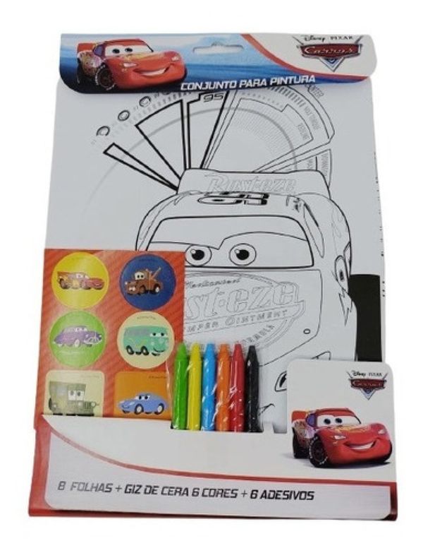 Conjunto Pintura Giz De Cera Adesivos Personagens Disney - Carros
