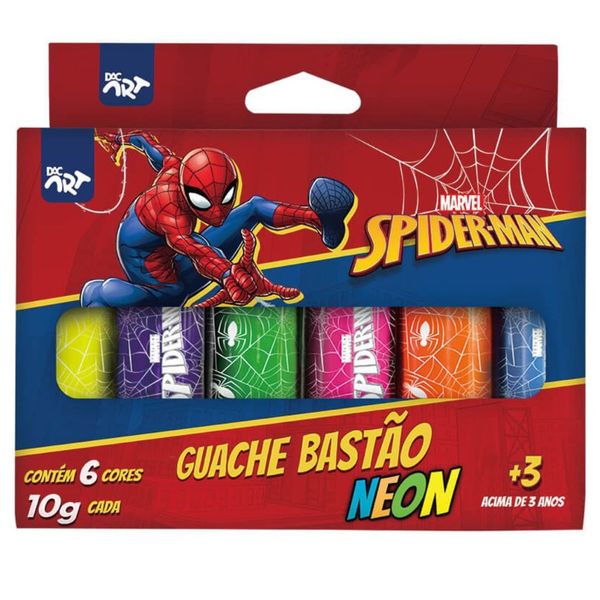 TINTA GUACHE BASTÃO 6 CORES NEON HOMEM ARANHA 4763DAC