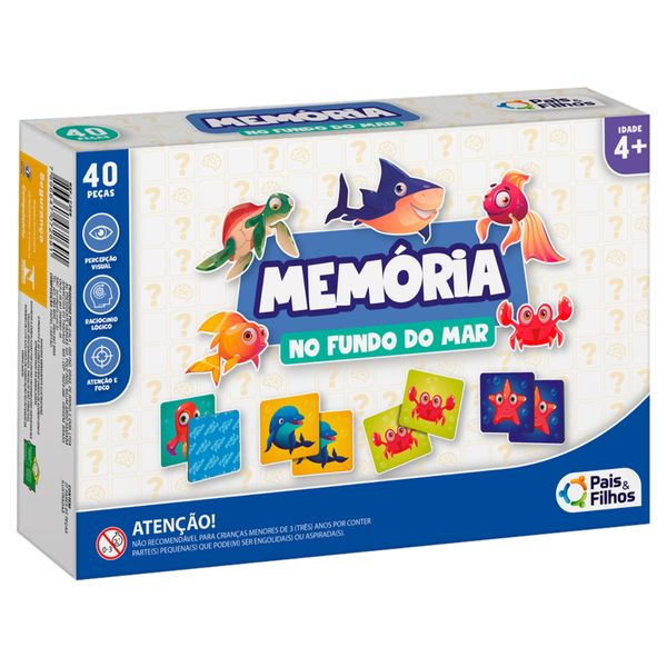 Jogo Da Memória Infantil Fundo do Mar 40 Peças Pais E Filhos