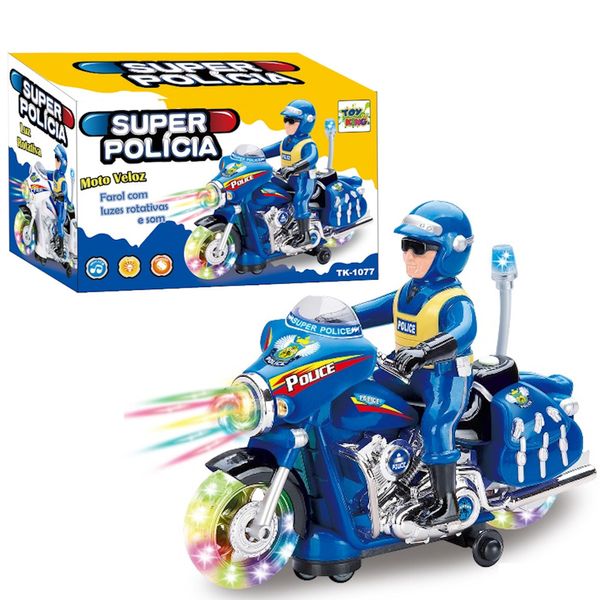Moto Americana com Policial de Brinquedo Bate volta Som Luzes e Giroflex