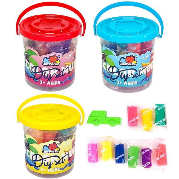 Kit 3 Mini Baldes de Massinhas com 27 Massinhas + Acessórios