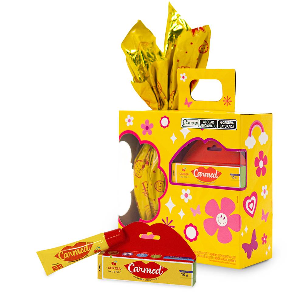 kit pascoa protetor labial carmed cereja e ovo de chocolate ao leite brasil cacau frente