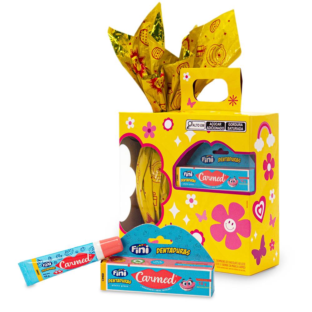 kit pascoa hidratante labial carmed fini dentaduras ovo de chocolate ao leite brasil cacau frente