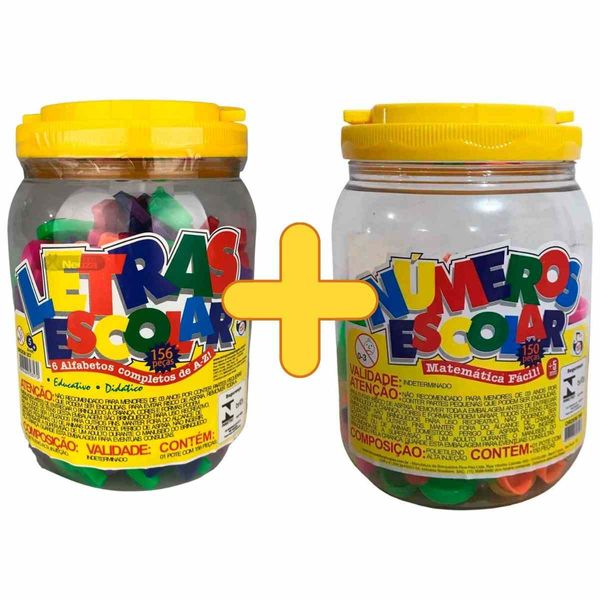 Kit Potes de Letras 156 Peças + Pote de Números 150 Peças - Pica Pau