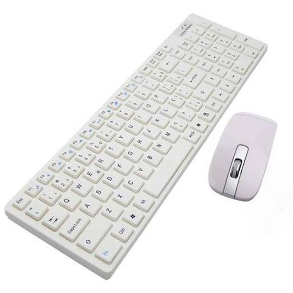 Kit Teclado E Mouse Sem Fio Wifi Usb 1600dpi 2.4ghz Slim Pc Branco TE123