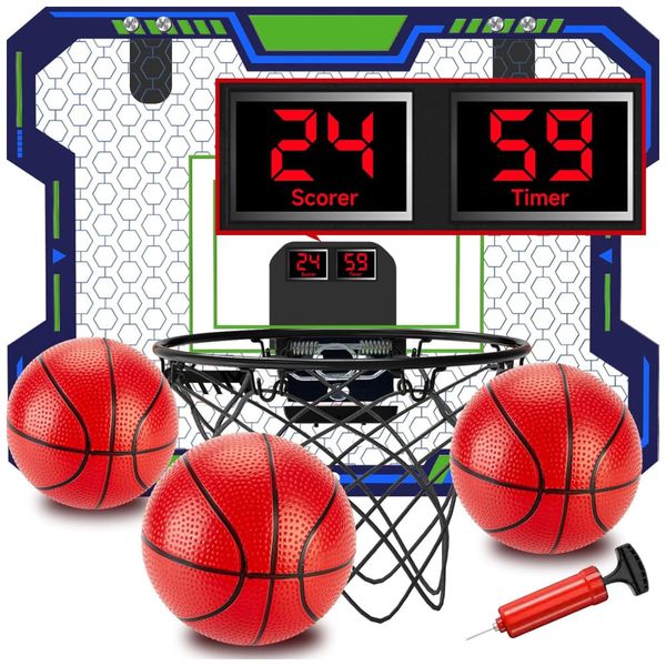 Mini Cesta de Basquete com 3 Bolas, Contagem Regressiva e Acompanhamento Musical, Ideal para Crianças e Adultos, VIGNUTO, Azul