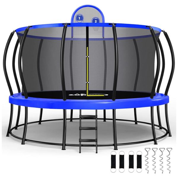 Trampolim Zupapa 816 kg de capacidade, estrutura dupla 2025, design sem lacunas, postes curvados, disponível em 4,9m, 4,6m, 4,3m e 3,7m para crianças.