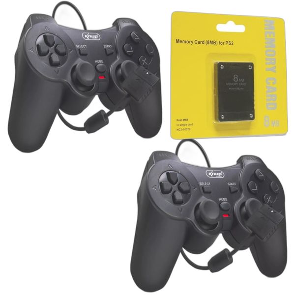 Kit 2 Controles Joystick Manete ps2 ps1 Plug And Play dualshock Com Memory Card 8gb