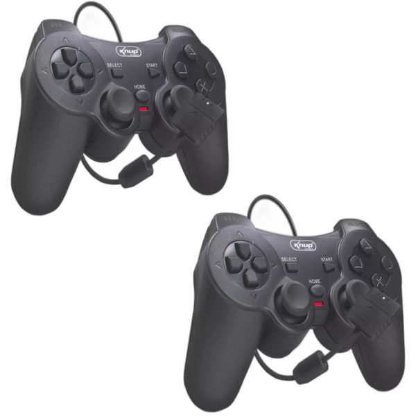 Combo 2 Controles Joystick Manete ps2 ps1 Plug And Play dualshock Preto com Fio