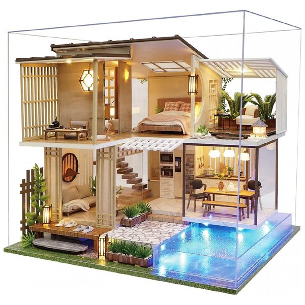 Casa em Miniatura Realista com Móveis de Madeira para Adultos e Adolescentes, Escala 124, SPILAY