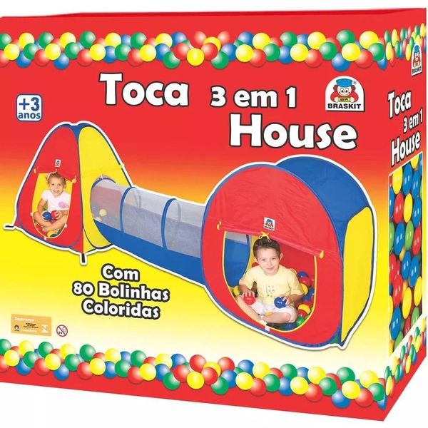 Barraca Toca Infantil com Tunel House 3 Em 1 C/80 Bolinhas - Braskit