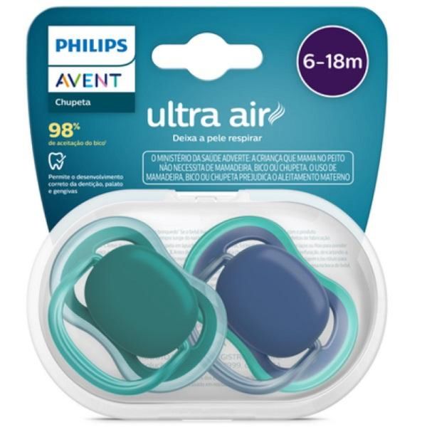 Chupeta ULTRA AIR Dupla Lisa 6-18M AZ/VD Philips AVENT SCF085/31