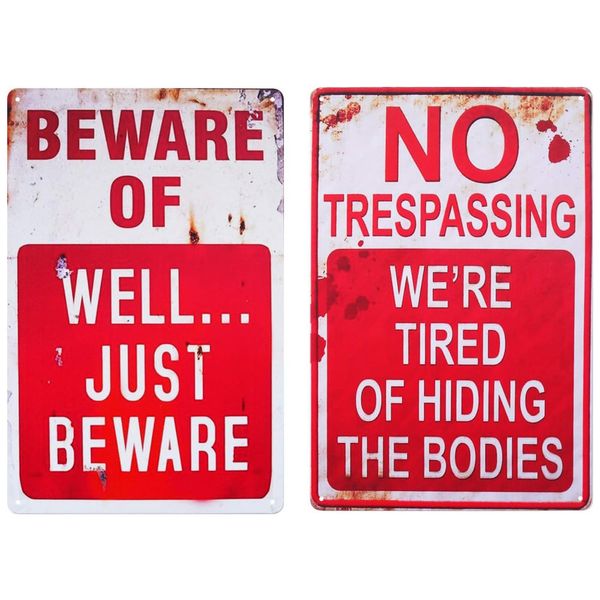 Kit de Placas com Avisos Aterrorizantes para Decoração de Halloween, 2 UN