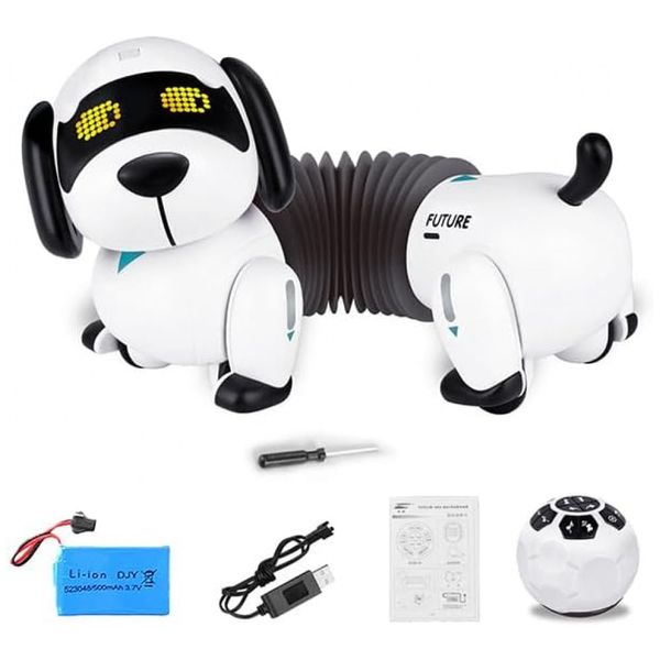 Robô Cão Programável Dollox com Controle Remoto e Função de Treinamento para Crianças Acima de 3 Anos, Branco