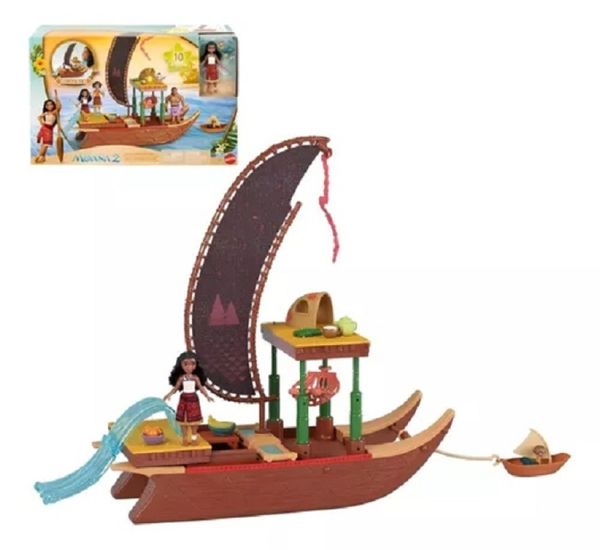 Moana Disney Filme 2 – Barco De Aventuras 40 Cm C/ Mini Boneca Moana e Heihei C/ Acessórios- Mattel